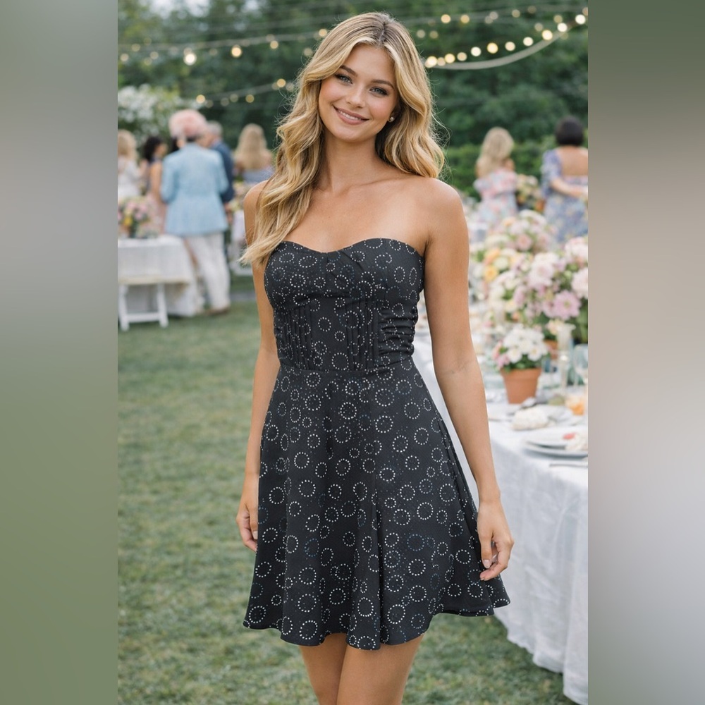 American Eagle Dress Sz 0 Gray A-line Strapless Party Pleated Geo Western NWT